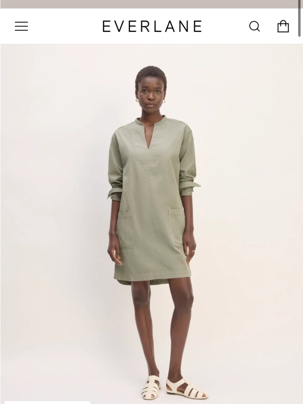 Everlane Sage Green Split-Neck Mini Dress